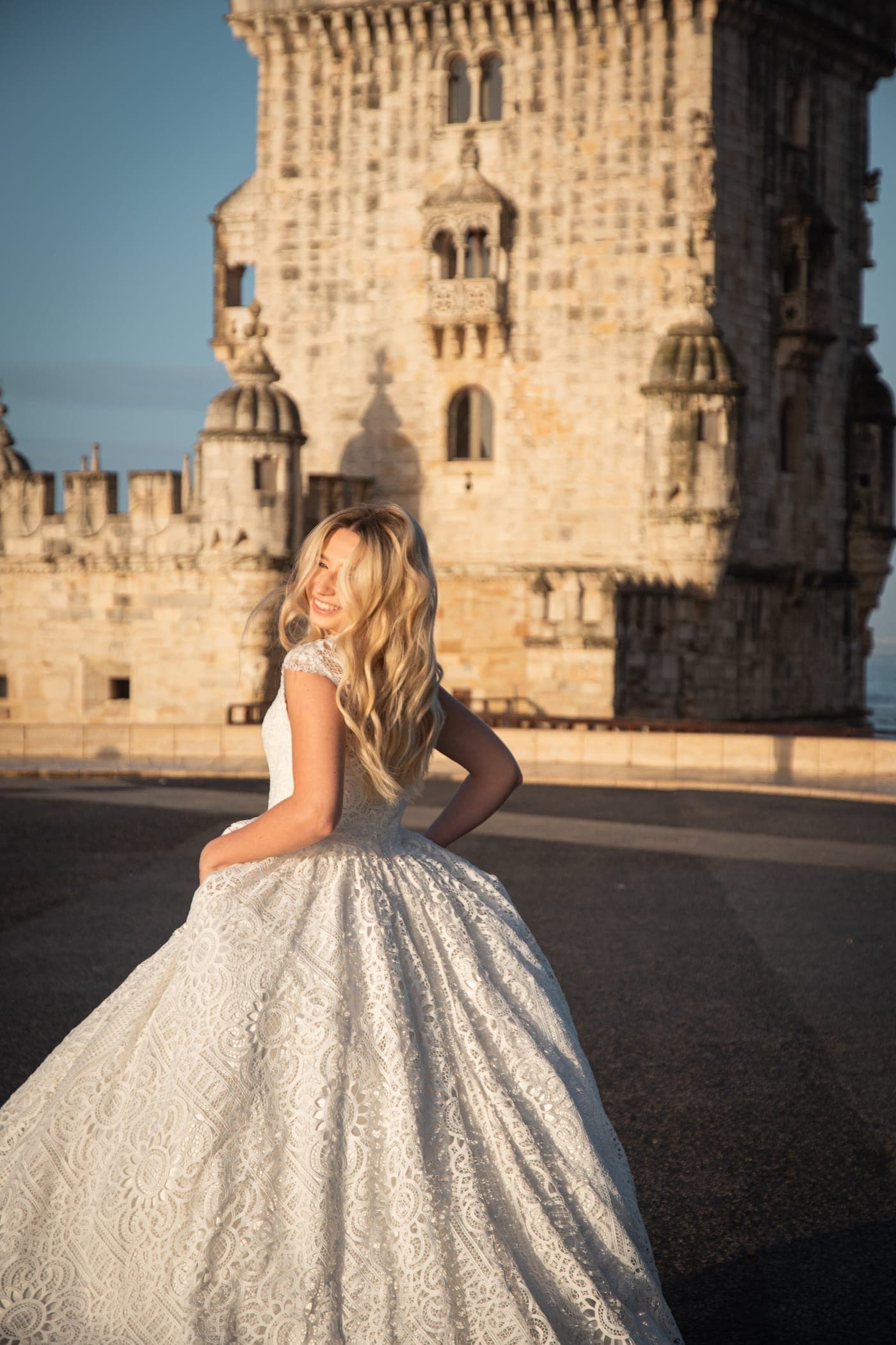 Back of the beaded bodice against the Tejo