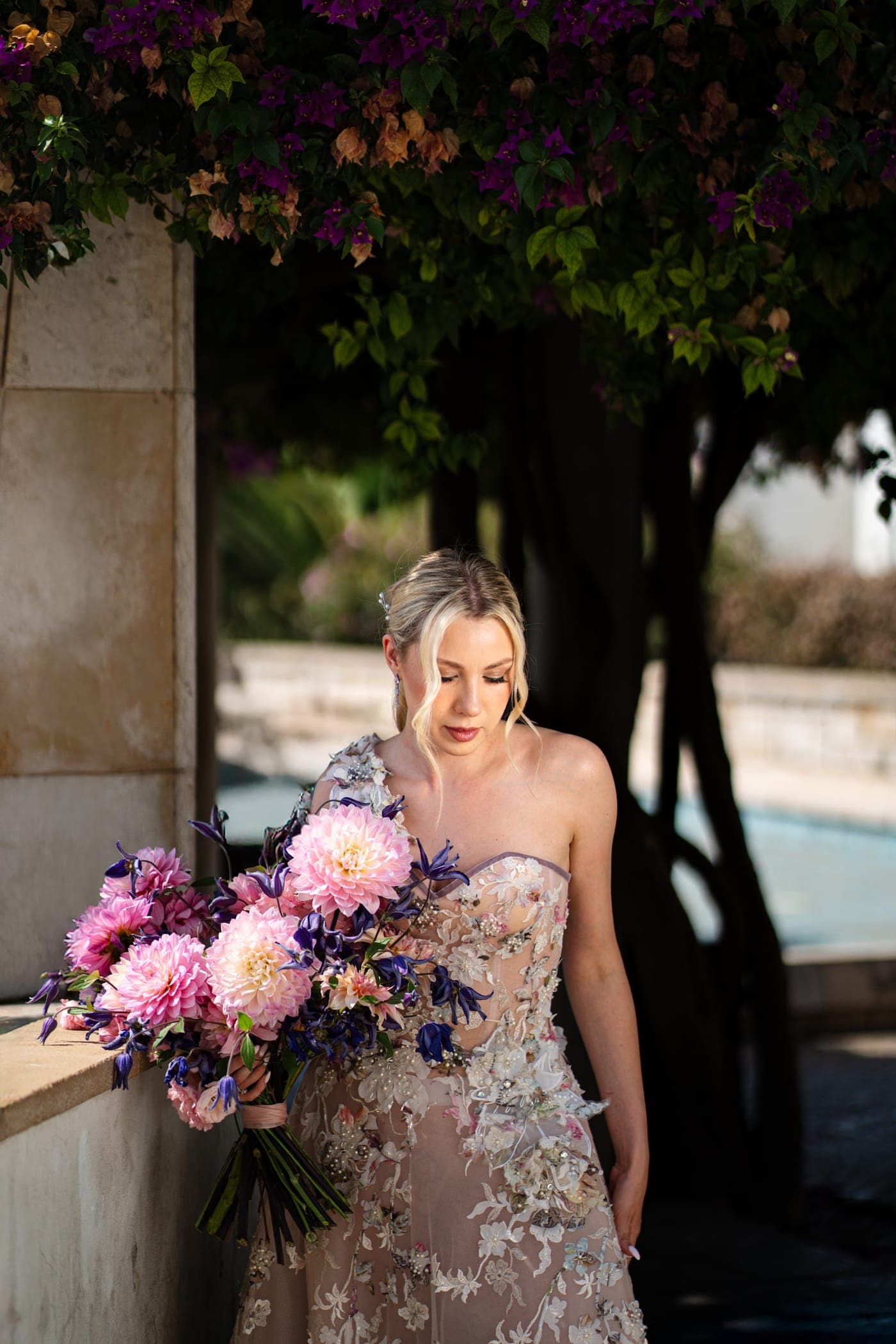 The skirt's floral density, close