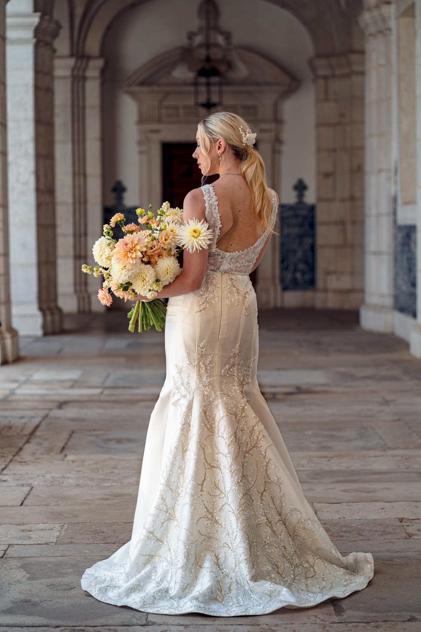 The back of the lace bodice