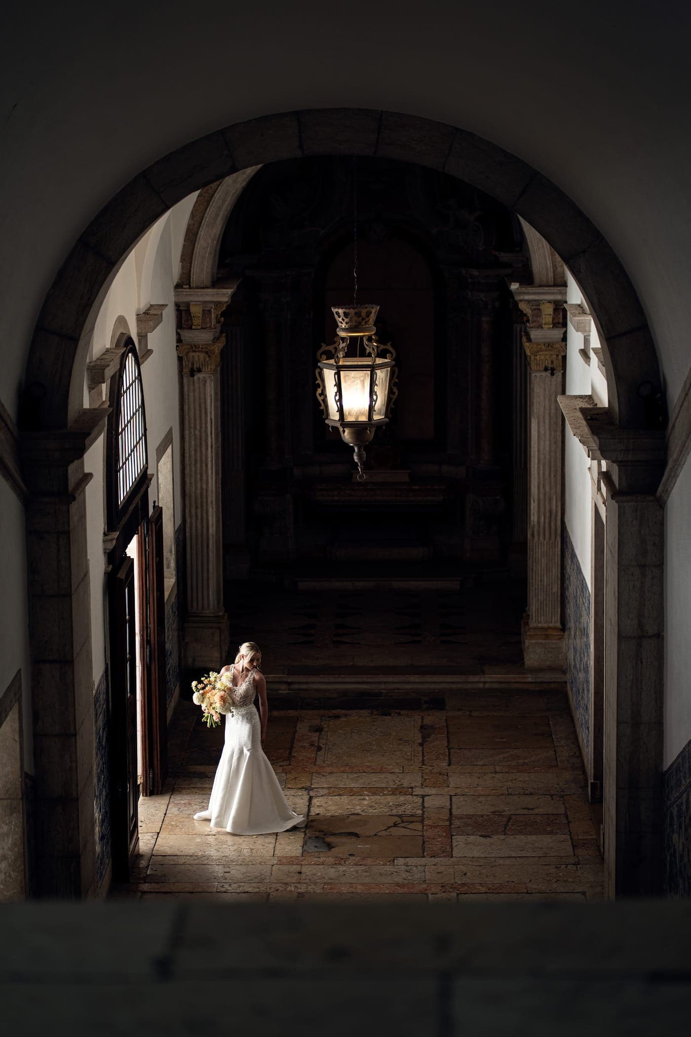 Seated by the cloister bench